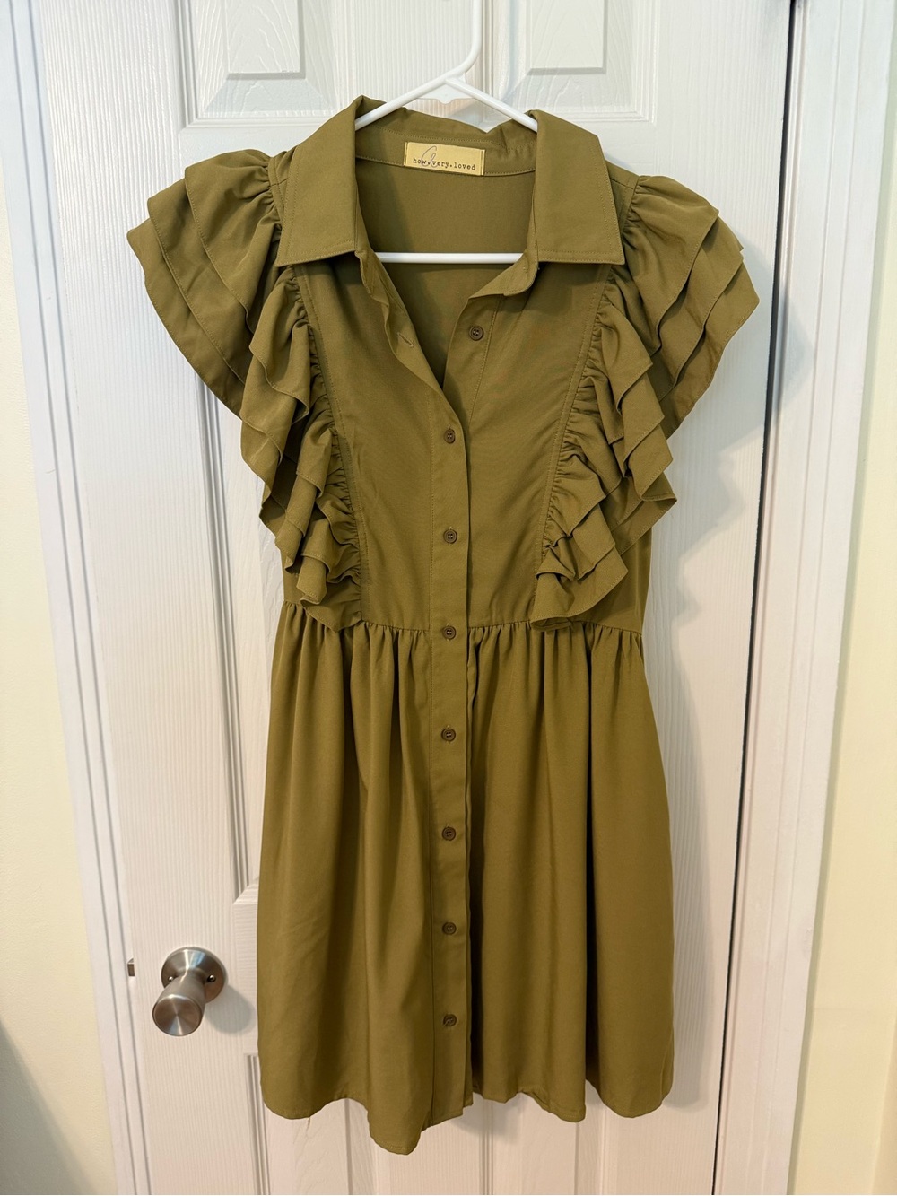 Ruffled Olive Green Button-Front Mini Dress